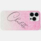 Moderne roze glitter Girly Chic Persoonlijke naam Case-Mate iPhone Case (Achterkant (horizontaal))