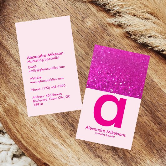 Moderne Roze Glitter Glam Visitekaartje