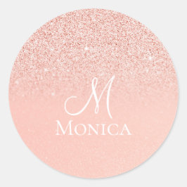 Moderne Roze Glitter glinstert monogram naam Ronde Sticker