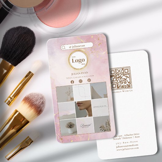 Moderne Roze Glitter Goud Instagram Fotocollage Visitekaartje