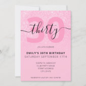 Moderne roze glitter legant script 30th Birthday Kaart (Voorkant)