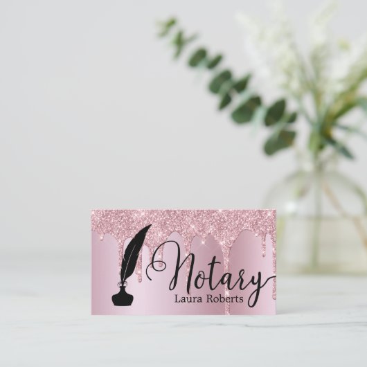 Moderne roze Glitter Loan Signing Agent Business C Visitekaartje (Staand voorkant)