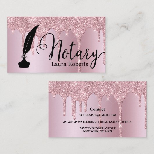 Moderne roze Glitter Loan Signing Agent Business C Visitekaartje (Voorkant / Achterkant)