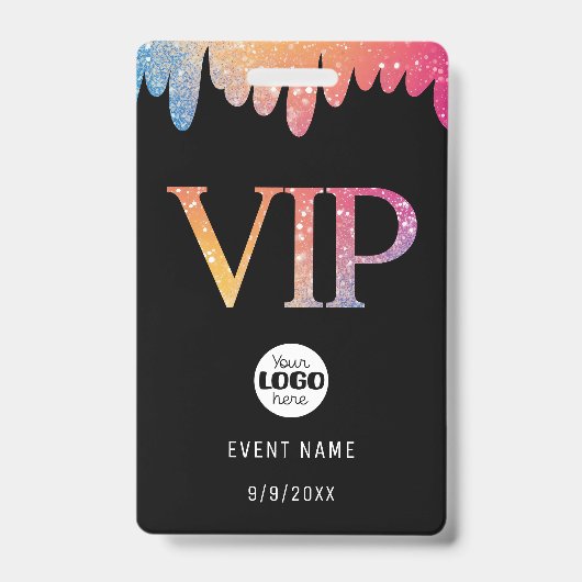 Moderne Roze Glitter Logo VIP Badge (Voorzijde)