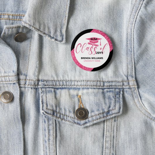 Moderne roze glitter moderne tekstklasse van 2023 ronde button 5,7 cm (In situ)