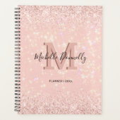 Moderne Roze Glitter Monogram Naam 2026 Planner (Voorkant)