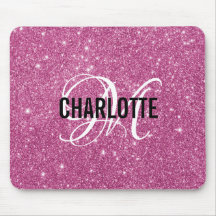 Moderne roze glitter monogram naam muispad
