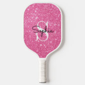 Moderne roze Glitter Monogram Persoonlijke naam Pickleball Paddle (Voorkant)