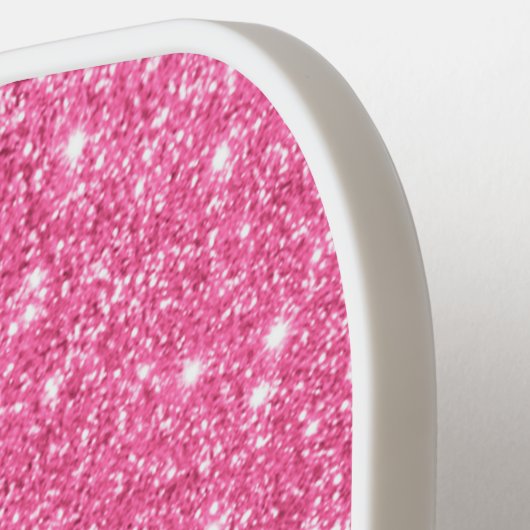 Moderne roze Glitter Monogram Persoonlijke naam Pickleball Paddle (Links Detail)