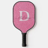 Moderne Roze Glitter Monogram Persoonlijke Naam Pickleball Paddle (Voorkant)