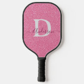 Moderne Roze Glitter Monogram Persoonlijke Naam Pickleball Paddle (Achterkant)