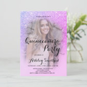 Moderne roze glitter ombre foto Quinceañera Kaart (Staand voorkant)