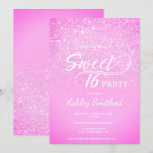 Moderne roze glitter ombre glam Sweet 16 Kaart