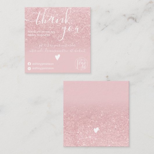 Moderne roze glitter ombre orde bedankt vierkante visitekaartje (Voorkant / Achterkant)