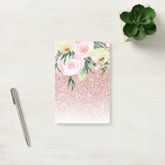 Moderne roze glitter & pastelbloemen - Sparkle Gif Post-it® Notes (Kantoor)