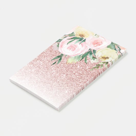 Moderne roze glitter & pastelbloemen - Sparkle Gif Post-it® Notes (Schuin)