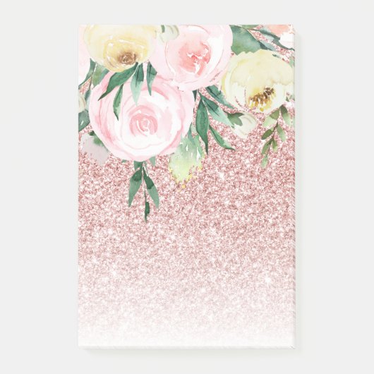 Moderne roze glitter & pastelbloemen - Sparkle Gif Post-it® Notes (Voorkant)