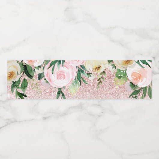 Moderne roze glitter & pastelbloemen - Sparkle Gif Waterfles Etiket (Enkel label)