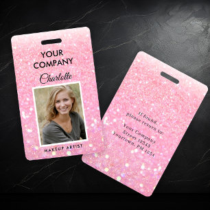 Moderne Roze Glitter Personeelsfoto ID Badge