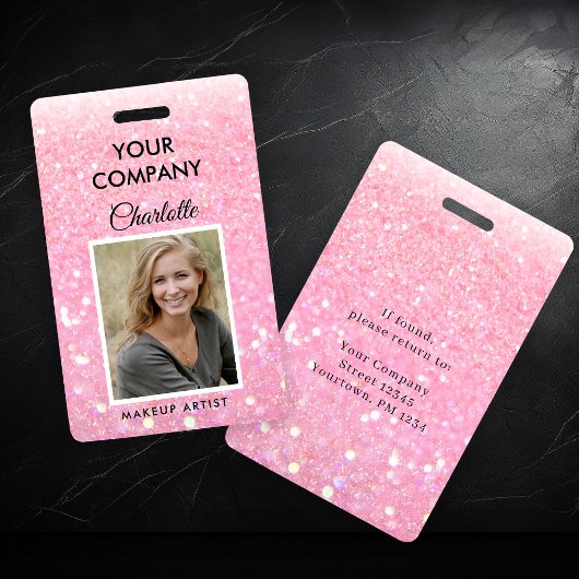 Moderne Roze Glitter Personeelsfoto ID Badge