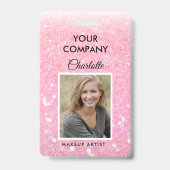 Moderne Roze Glitter Personeelsfoto ID Badge (Voorzijde)