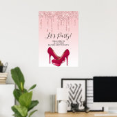 Moderne roze glitter-riemen & heels-bachelorette poster (Thuiskantoor)