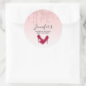 Moderne roze glitter-schijven en bedrijven op hoog ronde sticker (Tas)