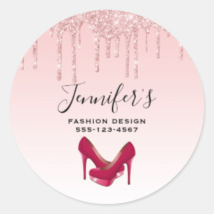 Moderne roze glitter-schijven en bedrijven op hoog ronde sticker