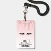 Moderne roze glitter-schijven en zwarte Eyelashes Badge (Voorzijde met lanyard)