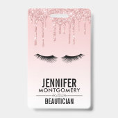 Moderne roze glitter-schijven en zwarte Eyelashes Badge (Achterkant)