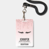 Moderne roze glitter-schijven en zwarte Eyelashes Badge (Achterkant met lanyard)