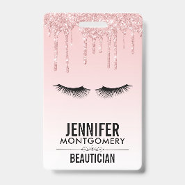Moderne roze glitter-schijven en zwarte Eyelashes Badge