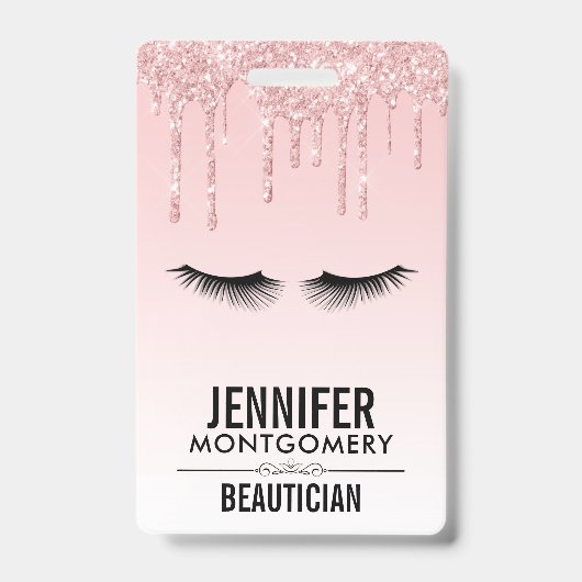 Moderne roze glitter-schijven en zwarte Eyelashes Badge (Voorzijde)
