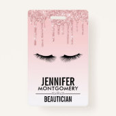 Moderne roze glitter-schijven en zwarte Eyelashes Badge (Achterkant)