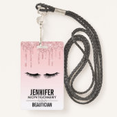 Moderne roze glitter-schijven en zwarte Eyelashes Badge (Achterkant met draagriem)