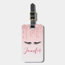 Moderne roze glitter-schijven en zwarte Eyelashes Bagagelabel