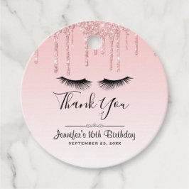 Moderne roze glitter-schijven en zwarte Eyelashes Bedankjes Labels