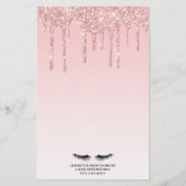 Moderne roze glitter-schijven en zwarte Eyelashes Briefpapier (Voorkant)