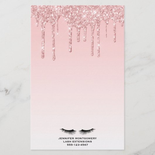 Moderne roze glitter-schijven en zwarte Eyelashes Briefpapier (Voorkant)