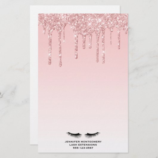 Moderne roze glitter-schijven en zwarte Eyelashes Briefpapier (Voorkant / Achterkant)