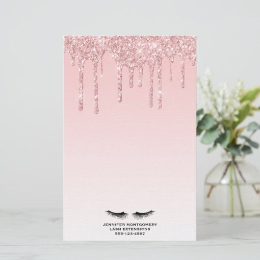Moderne roze glitter-schijven en zwarte Eyelashes Briefpapier (Staand voorkant)