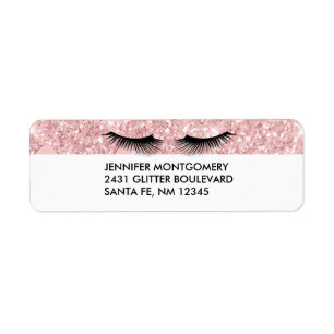 Moderne roze glitter-schijven en zwarte Eyelashes Etiket
