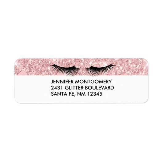 Moderne roze glitter-schijven en zwarte Eyelashes Etiket (Voorkant)