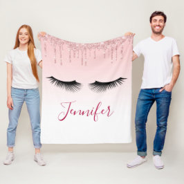 Moderne roze glitter-schijven en zwarte Eyelashes Fleece Deken