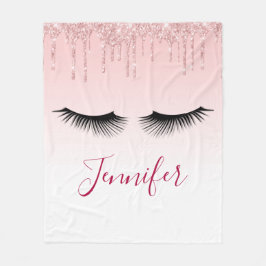 Moderne roze glitter-schijven en zwarte Eyelashes Fleece Deken
