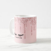 Moderne roze glitter-schijven en zwarte Eyelashes Koffiemok (Voorkant links)