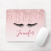 Moderne roze glitter-schijven en zwarte Eyelashes Muismat (Met muis)