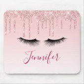 Moderne roze glitter-schijven en zwarte Eyelashes Muismat (Voorkant)