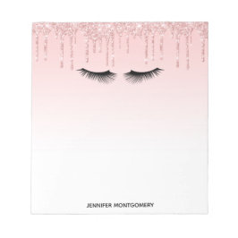 Moderne roze glitter-schijven en zwarte Eyelashes Notitieblok