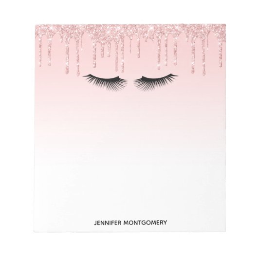 Moderne roze glitter-schijven en zwarte Eyelashes Notitieblok (Voorkant)